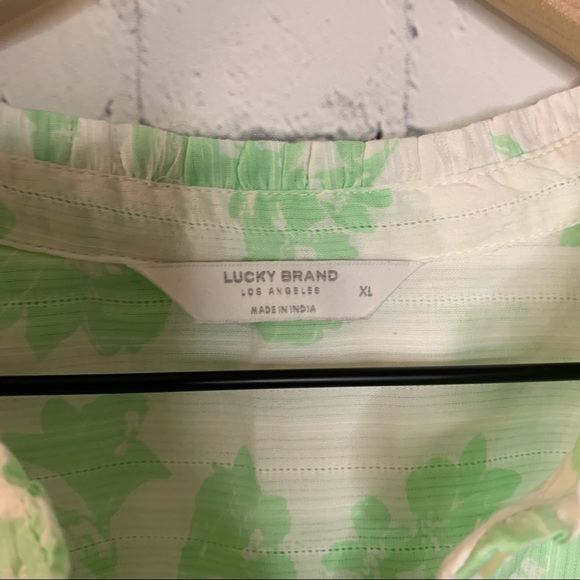 Lucky Brand Puff Sleeve Popover Blouse Green Multi Floral Size Extra Large NWT - Picture 8 of 13
